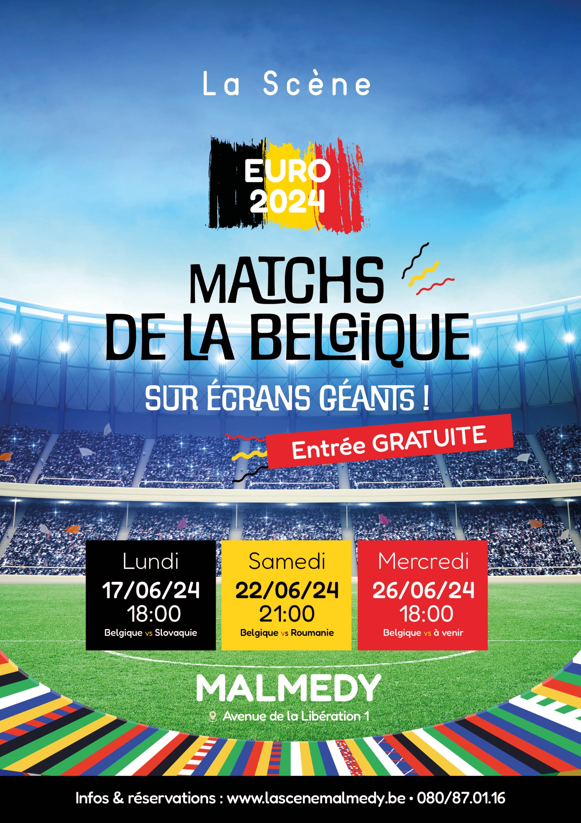 Euro 2024 – Matchs de la Belgique sur écrans géants !
